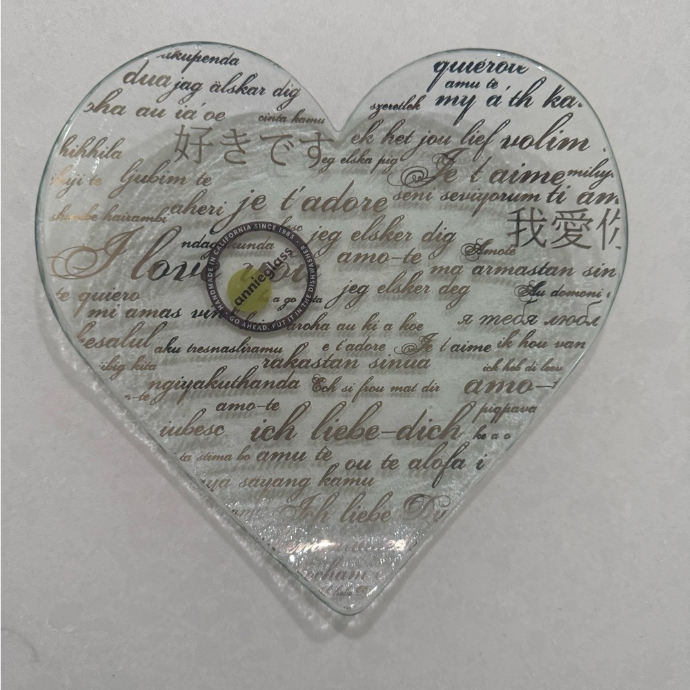 BRAND NEW!! 7" Annie Glass Heart Shaped “I Love You” Dish